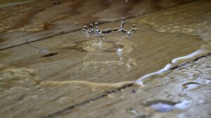 water leak damage on wooden floor